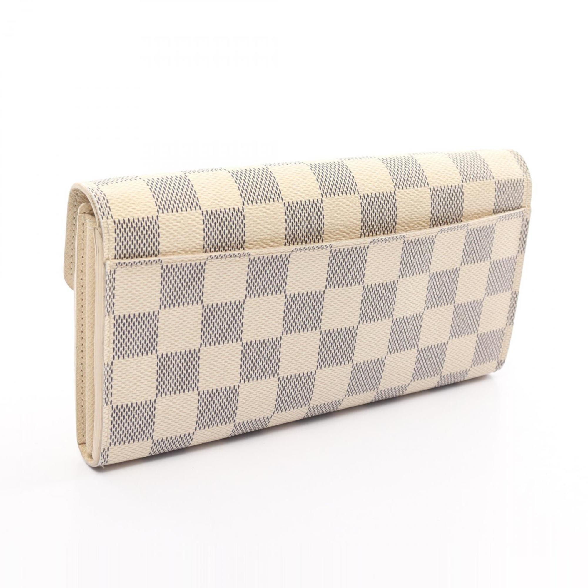 Louis Vuitton LOUIS VUITTON Portefeuille Sarah Damier Azur Bi-fold Long Wallet Coated Canvas Women's White N63028