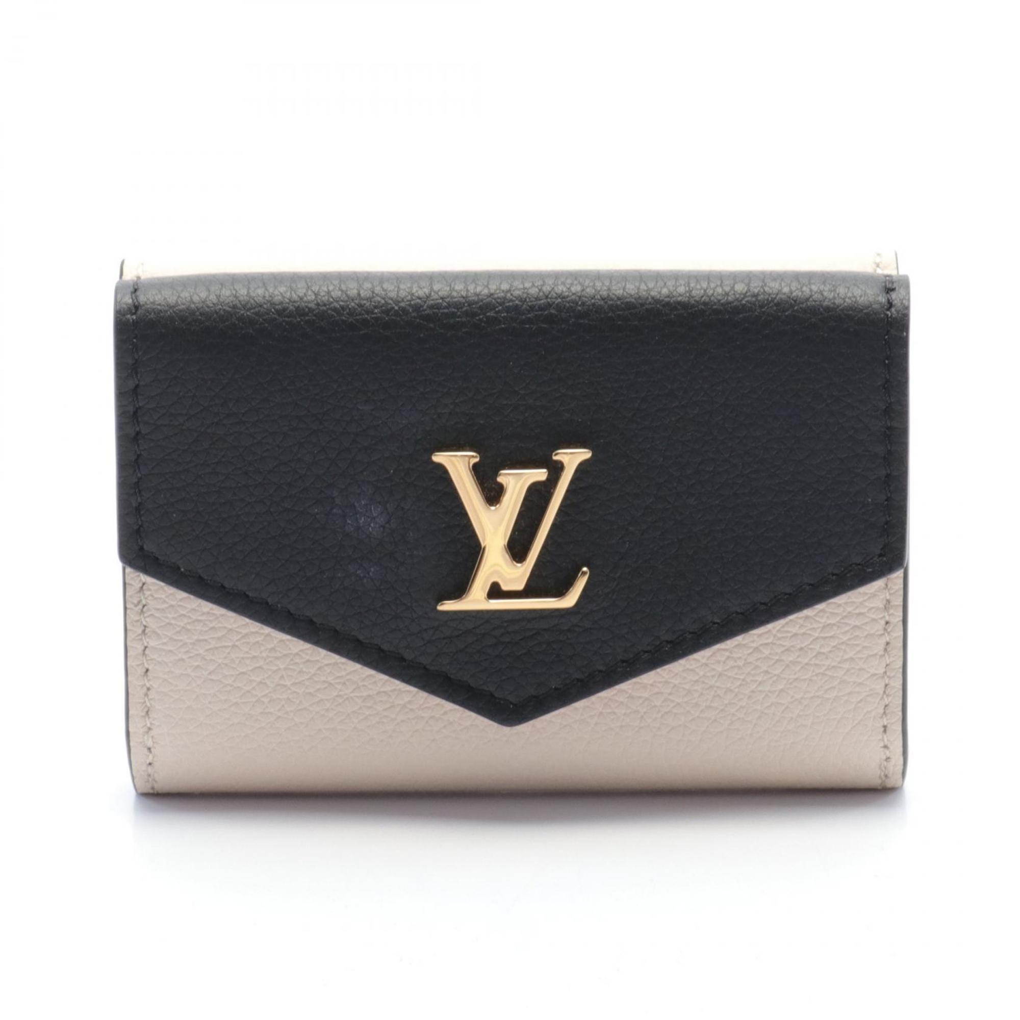 Louis Vuitton LOUIS VUITTON Portefeuille Lock Tri-fold Wallet Leather Women's Beige Black M80984