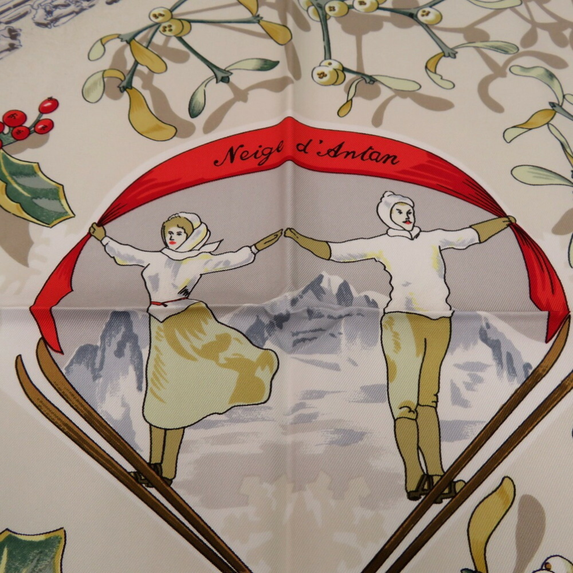 Hermes Carré 90 Neige d'antan Last Year's Snow Silk Black Beige Scarf Muffler 0087HERMES