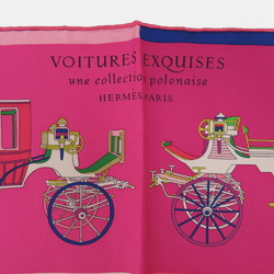 Hermes Carre 90 VOITURES EXQUISES Silk Rose Vif Pink Scarf Muffler 0216HERMES