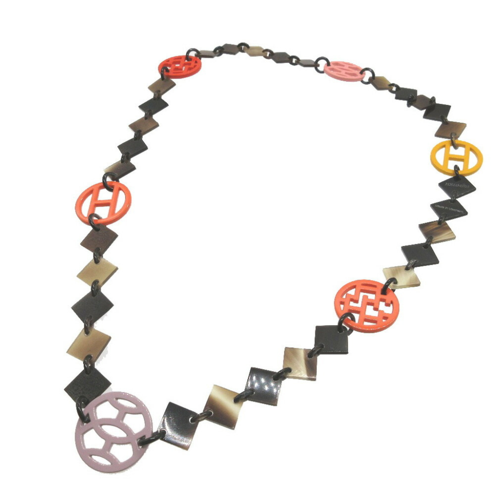 Hermes Diva Buffalo Horn Brown Multicolor Necklace 0210HERMES