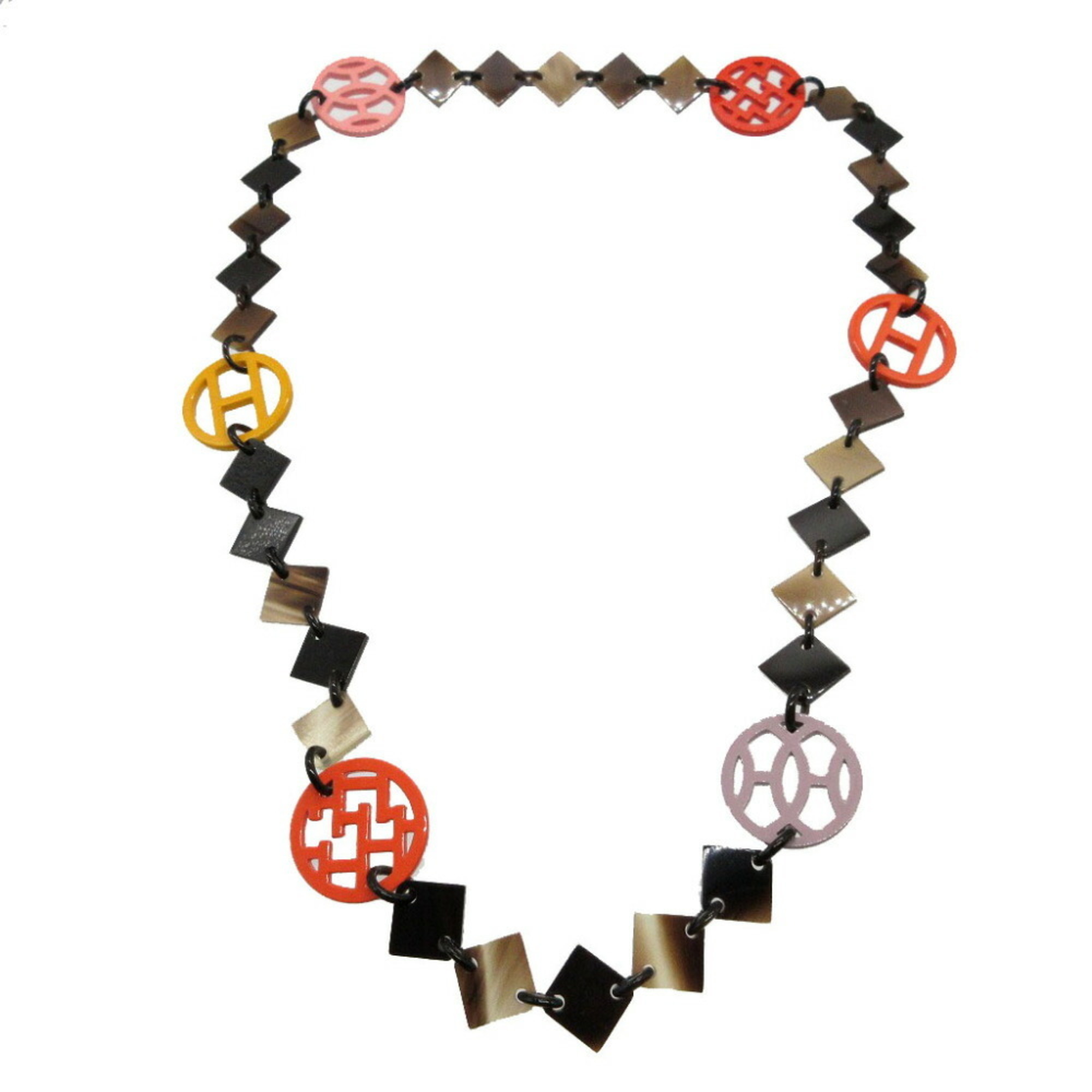 Hermes Diva Buffalo Horn Brown Multicolor Necklace 0210HERMES