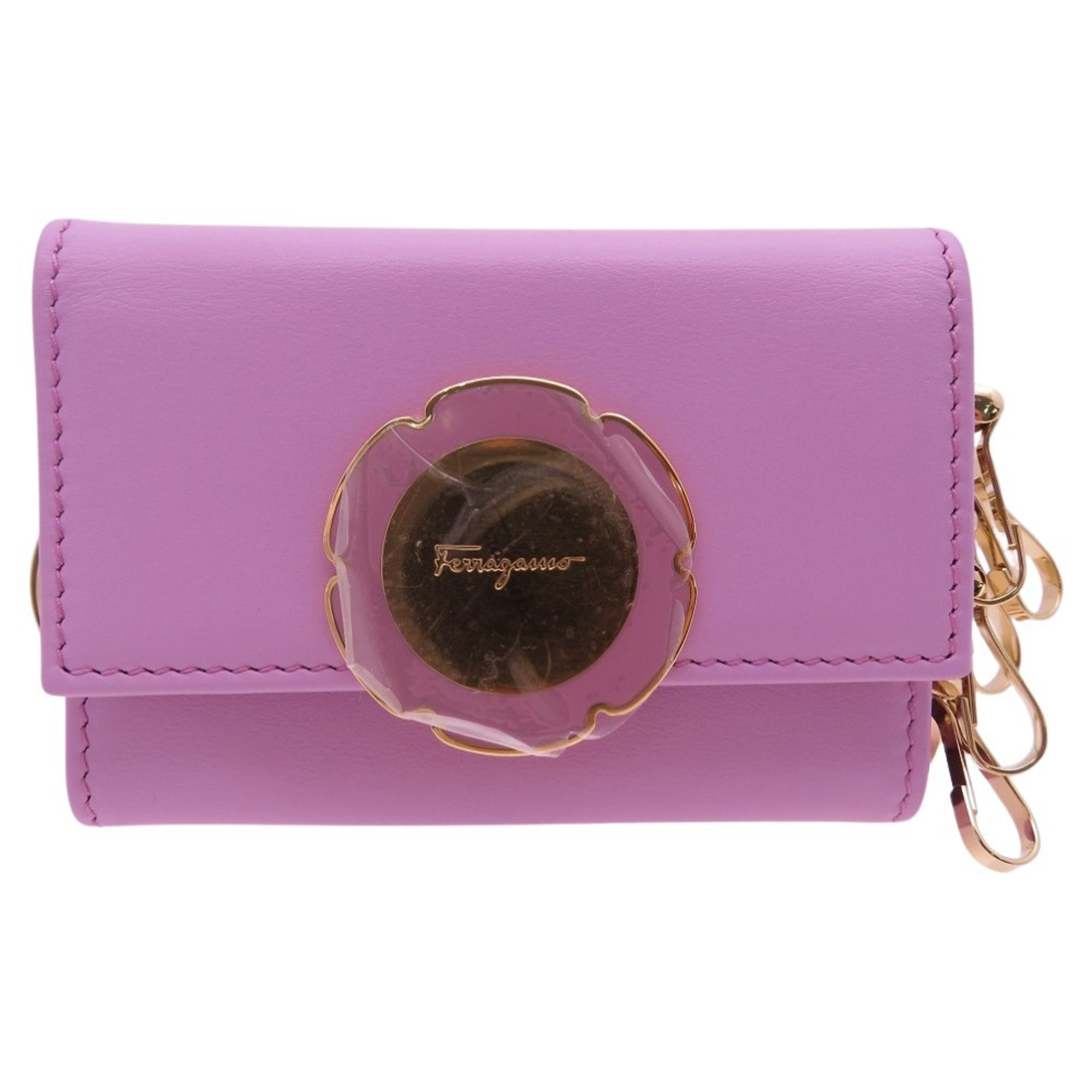 Salvatore Ferragamo Key Case 22D162 RHODODENDRON 1R-22D162 Leather Pink 2454Salvatore