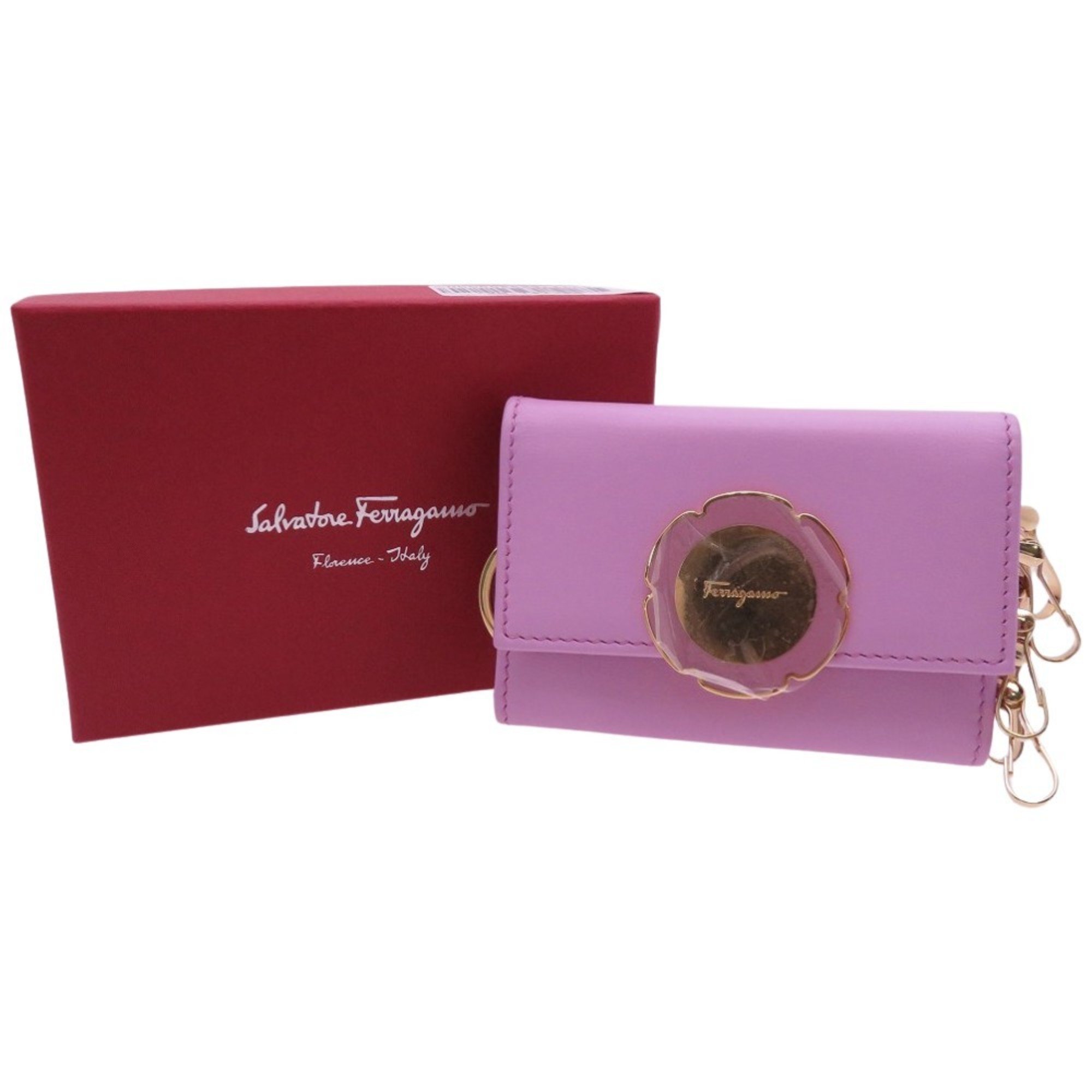 Salvatore Ferragamo Key Case 22D162 RHODODENDRON 1R-22D162 Leather Pink 2454Salvatore