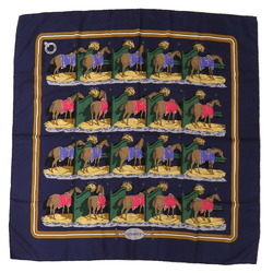 Hermes Carre 90 ECURIES Stable Silk Navy Brown Scarf Muffler 0220HERMES