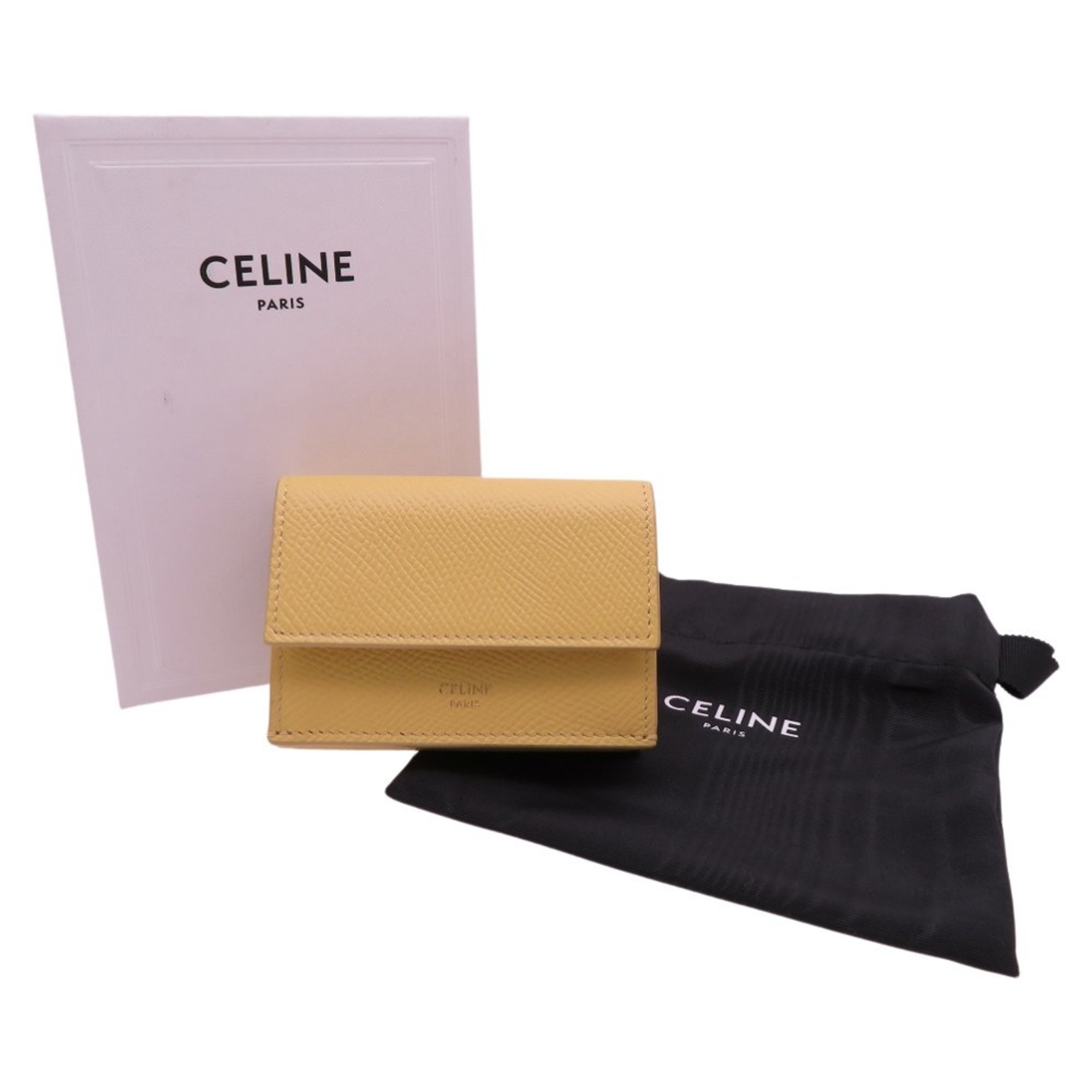 Celine Folded Compact Wallet Calfskin Yellow 10E60 3BEL 11PO Tri-fold 2442CELINE