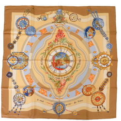 Hermes Carré 90 La Ronde de Heures Silk Beige Light Blue Scarf Muffler 0197HERMES