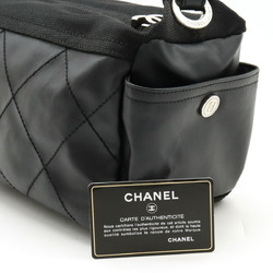 CHANEL Paris Biarritz Shoulder Bag Coated Canvas Black A34205