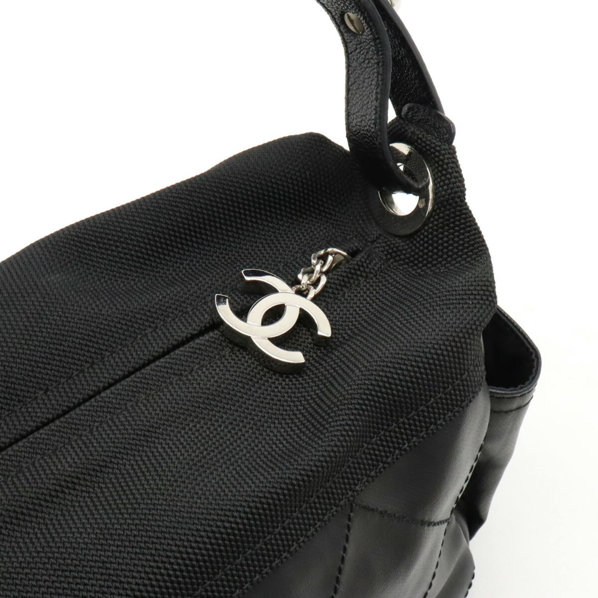 CHANEL Paris Biarritz Shoulder Bag Coated Canvas Black A34205