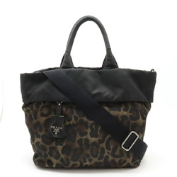 PRADA Prada Tote Bag Shoulder Reversible Leopard Camouflage Nylon Brown Black BN1959