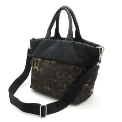 PRADA Prada Tote Bag Shoulder Reversible Leopard Camouflage Nylon Brown Black BN1959