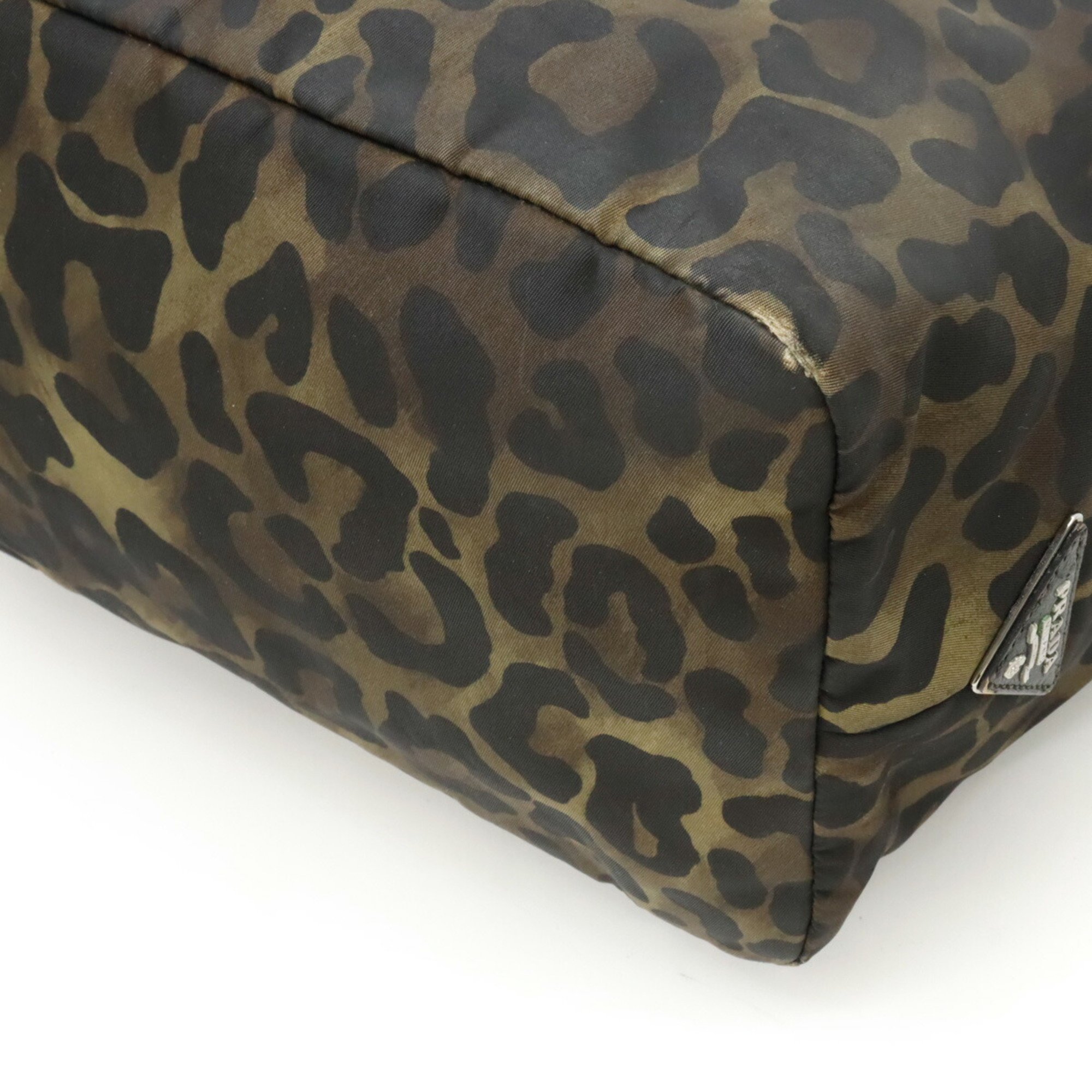 PRADA Prada Tote Bag Shoulder Reversible Leopard Camouflage Nylon Brown Black BN1959