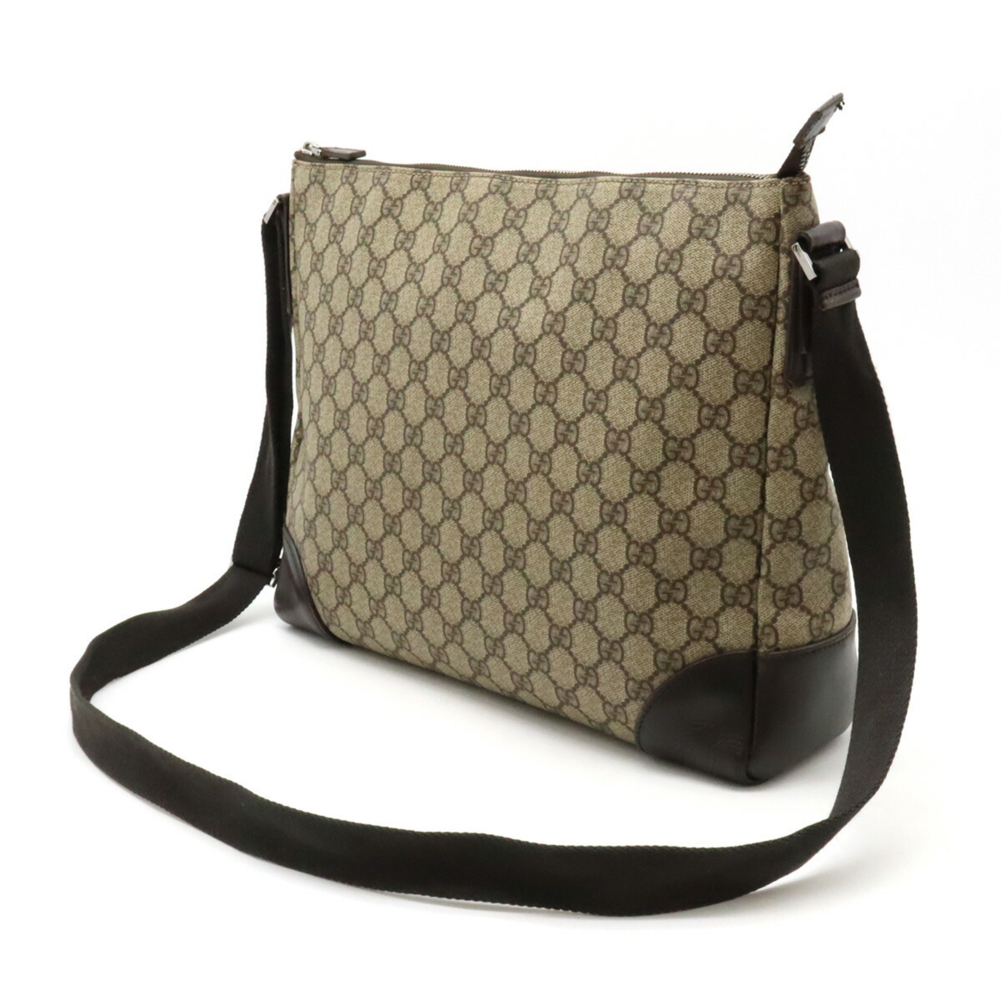 GUCCI GG Supreme Shoulder Bag PVC Leather Khaki Beige Brown Dark 110054