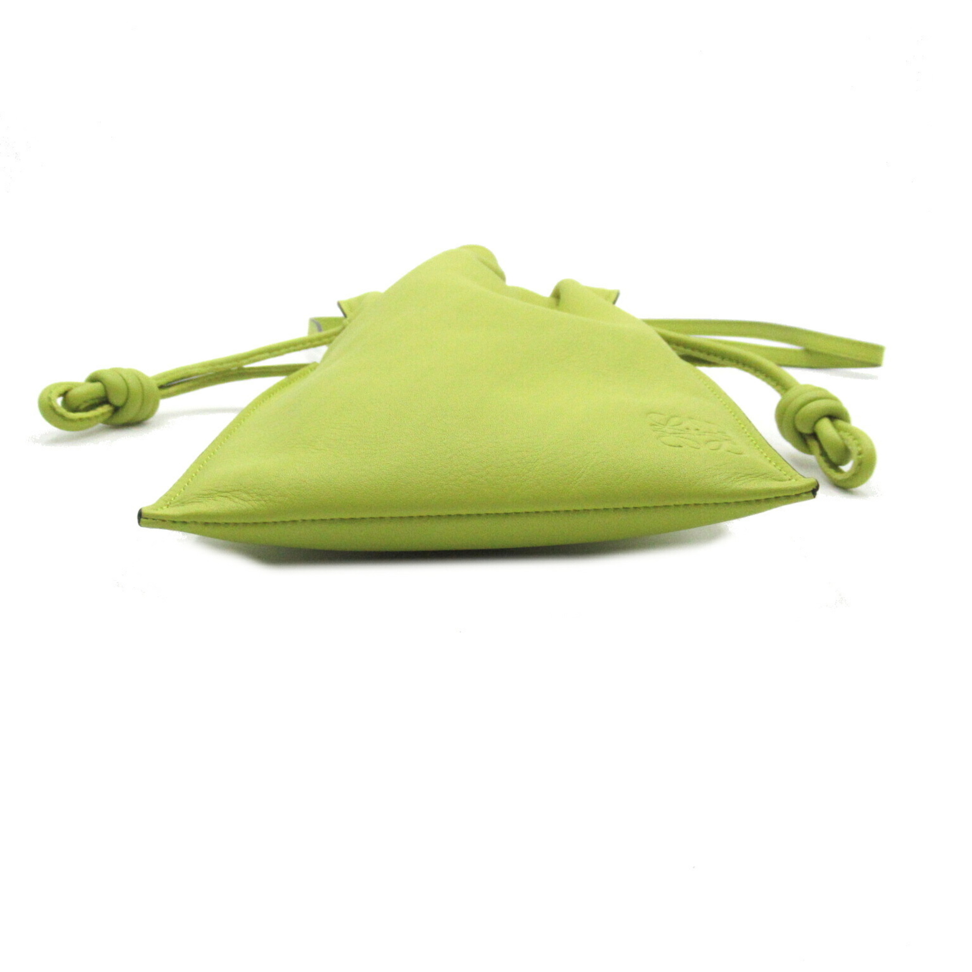 LOEWE Flamenco Pocket Shoulder Bag Leather Women's Green Lime Yellow 11F10X014801