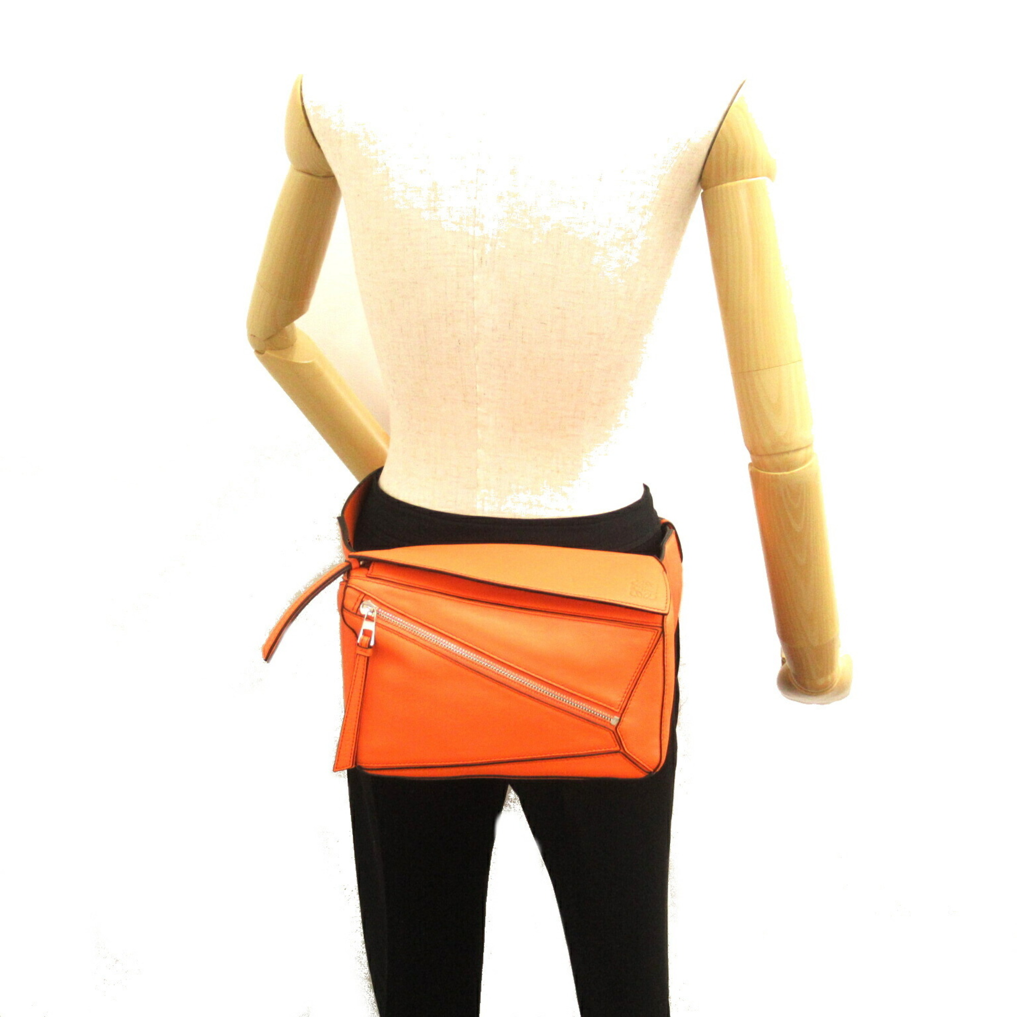 LOEWE Puzzle Bum Bag Small Waist Body Leather Women's Orange Neon B510P35X097587