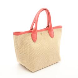 Longchamp Le Panier Pliage Handbag Bag Leather Straw Women's Beige Red 10144HZB218