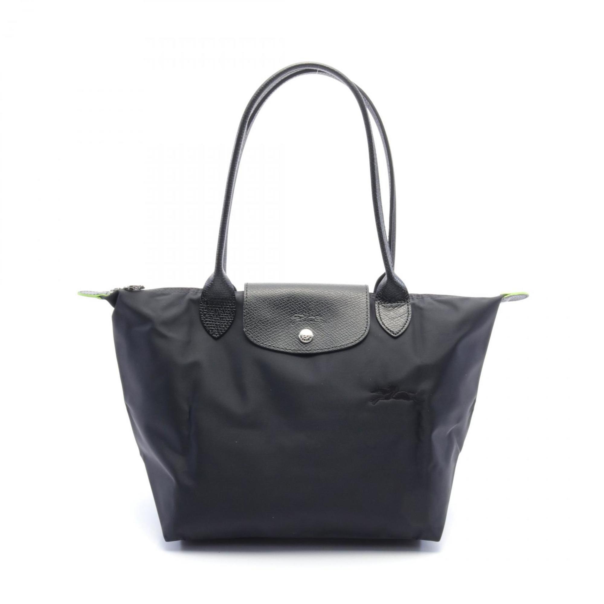 Longchamp Le Pliage Green M Tote Bag Nylon Leather Women's Black L2605919001