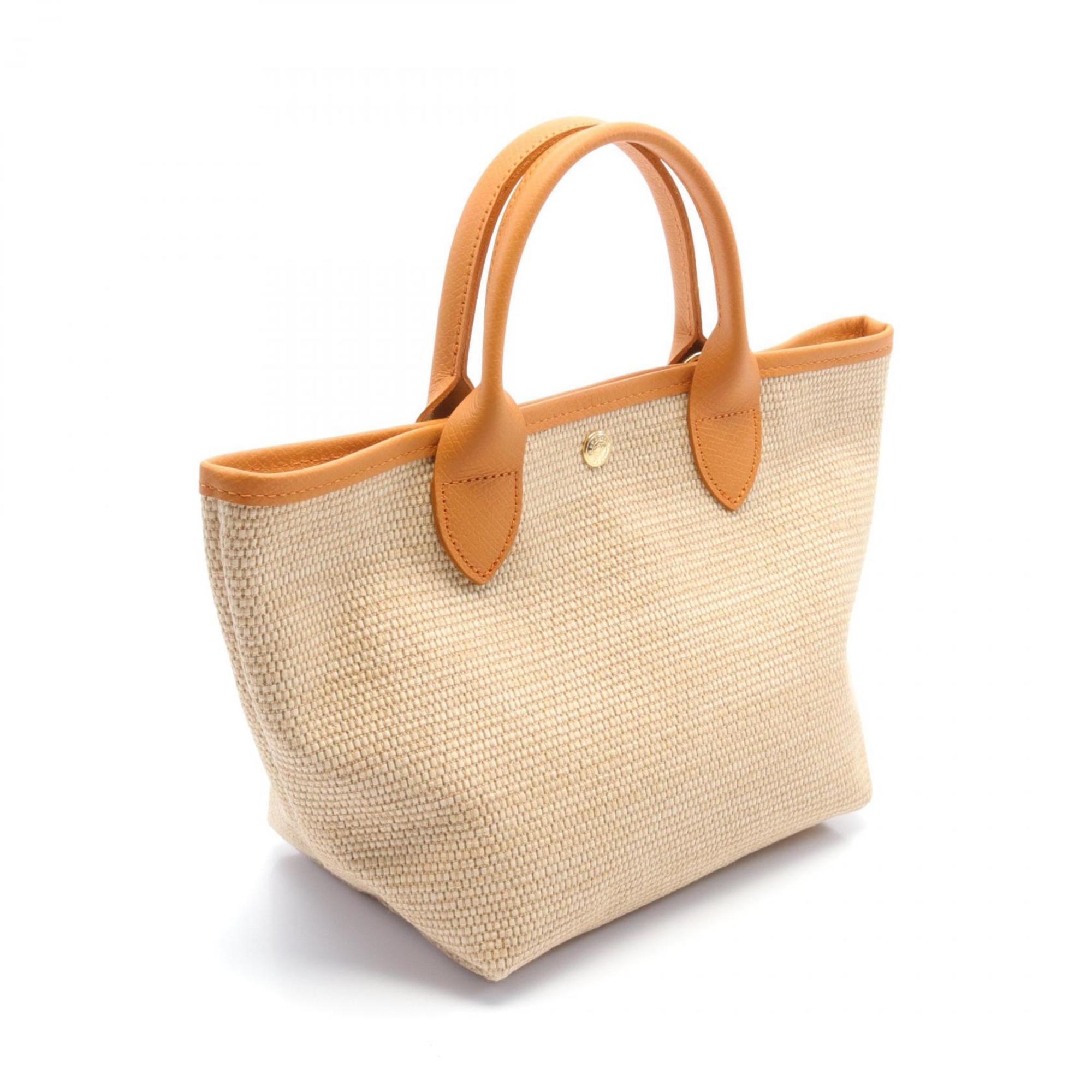 Longchamp Le Panier Pliage Handbag Bag Leather Straw Women's Beige Orange 10144HZB222