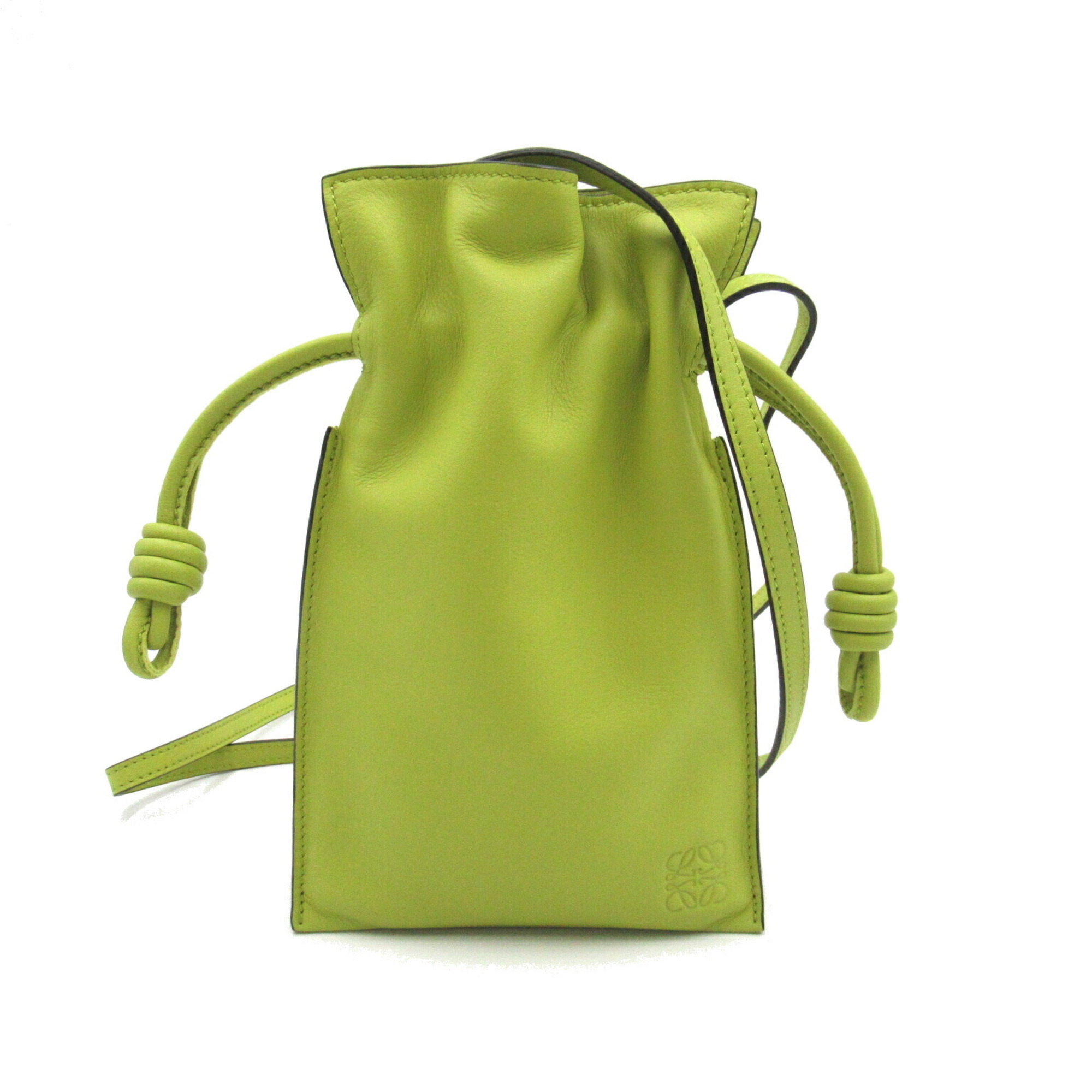 LOEWE Flamenco Pocket Shoulder Bag Leather Women's Green Lime Yellow 11F10X014801