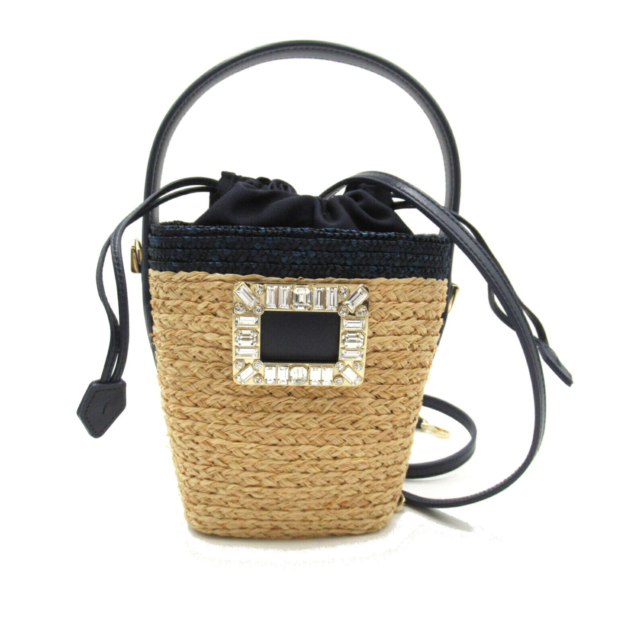 Roger Vivier 2way shoulder bag Bag Leather Raffia Women's Beige Navy RBWAK0100T7LU800