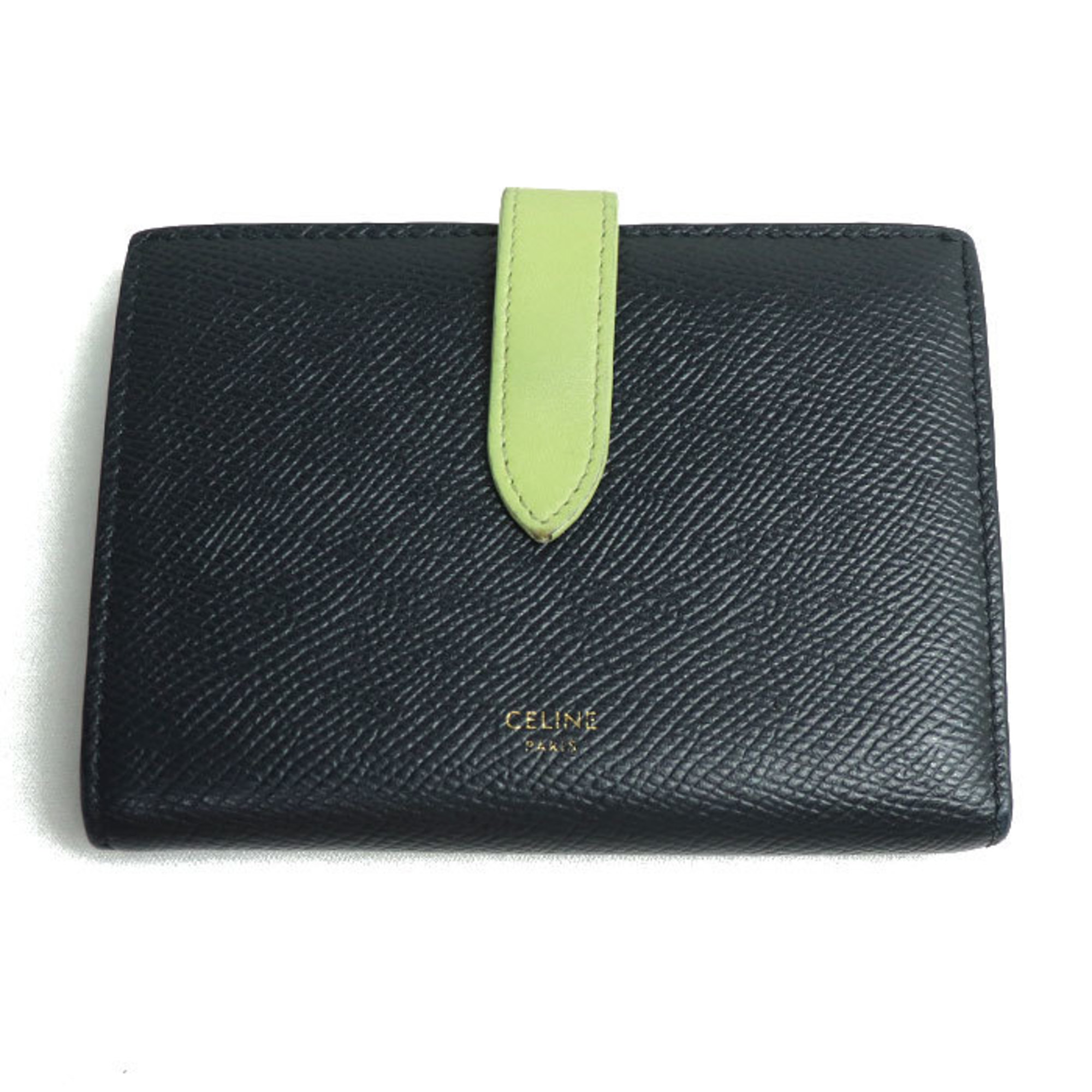 CELINE Medium Strap Wallet Bi-fold Navy Light Green 10B64 3BRU Women's