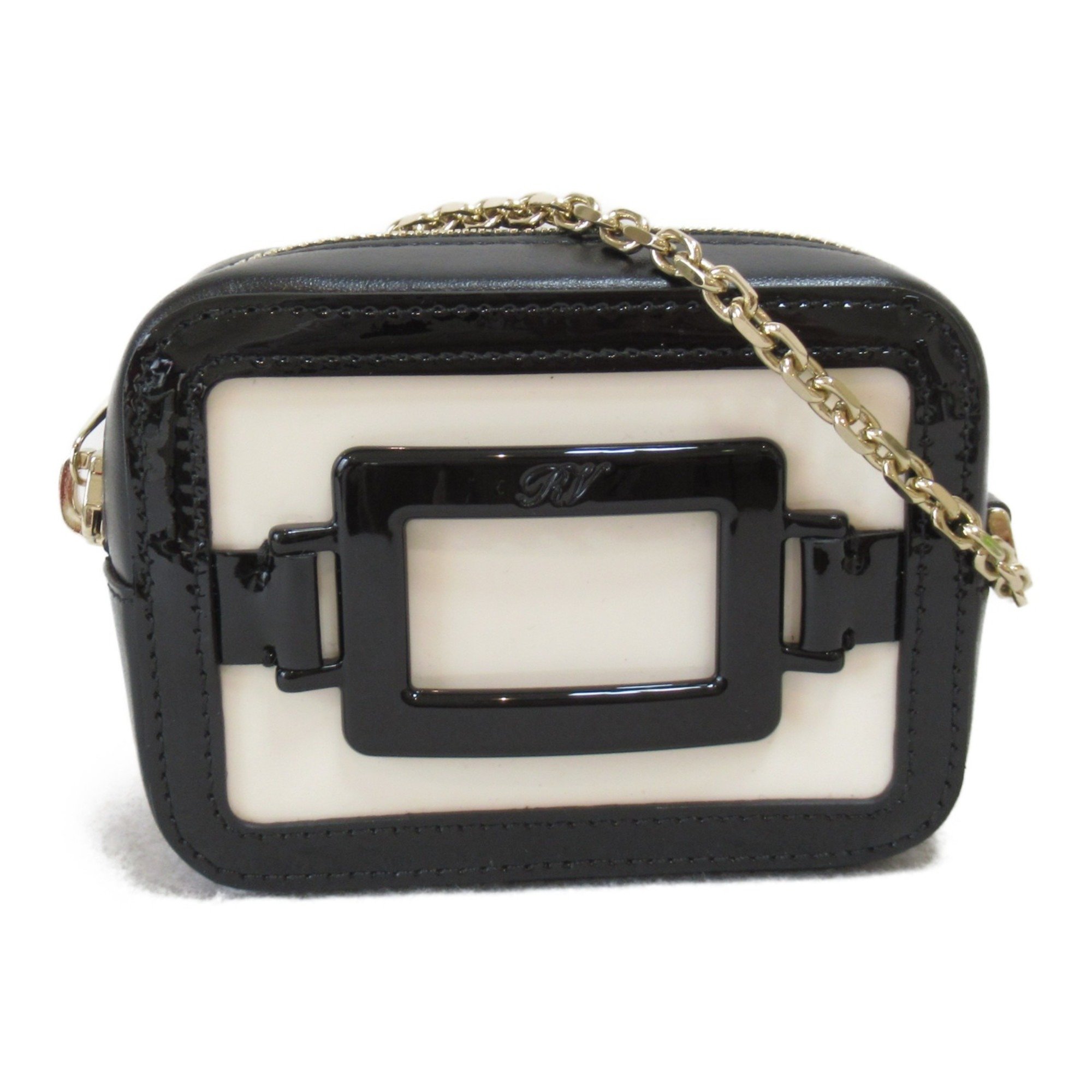 Roger Vivier Cube Pouch, Pouch Bag, Vinyl, Leather, Women's, Black, White