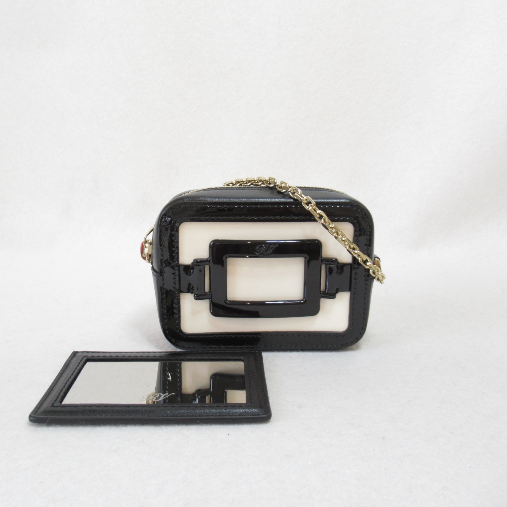 Roger Vivier Cube Pouch, Pouch Bag, Vinyl, Leather, Women's, Black, White