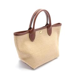 Longchamp Le Panier Pliage Handbag Bag Leather Straw Women's Beige Brown 10144HZB035