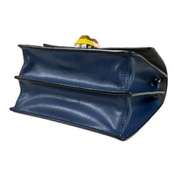 FENDI Canai Shoulder Bag Leather 8M0381 Navy Women's