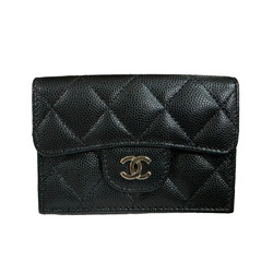 CHANEL Classic Small Flap Wallet Matelasse Coco Mark Tri-fold Caviar Skin AP0230 Women's