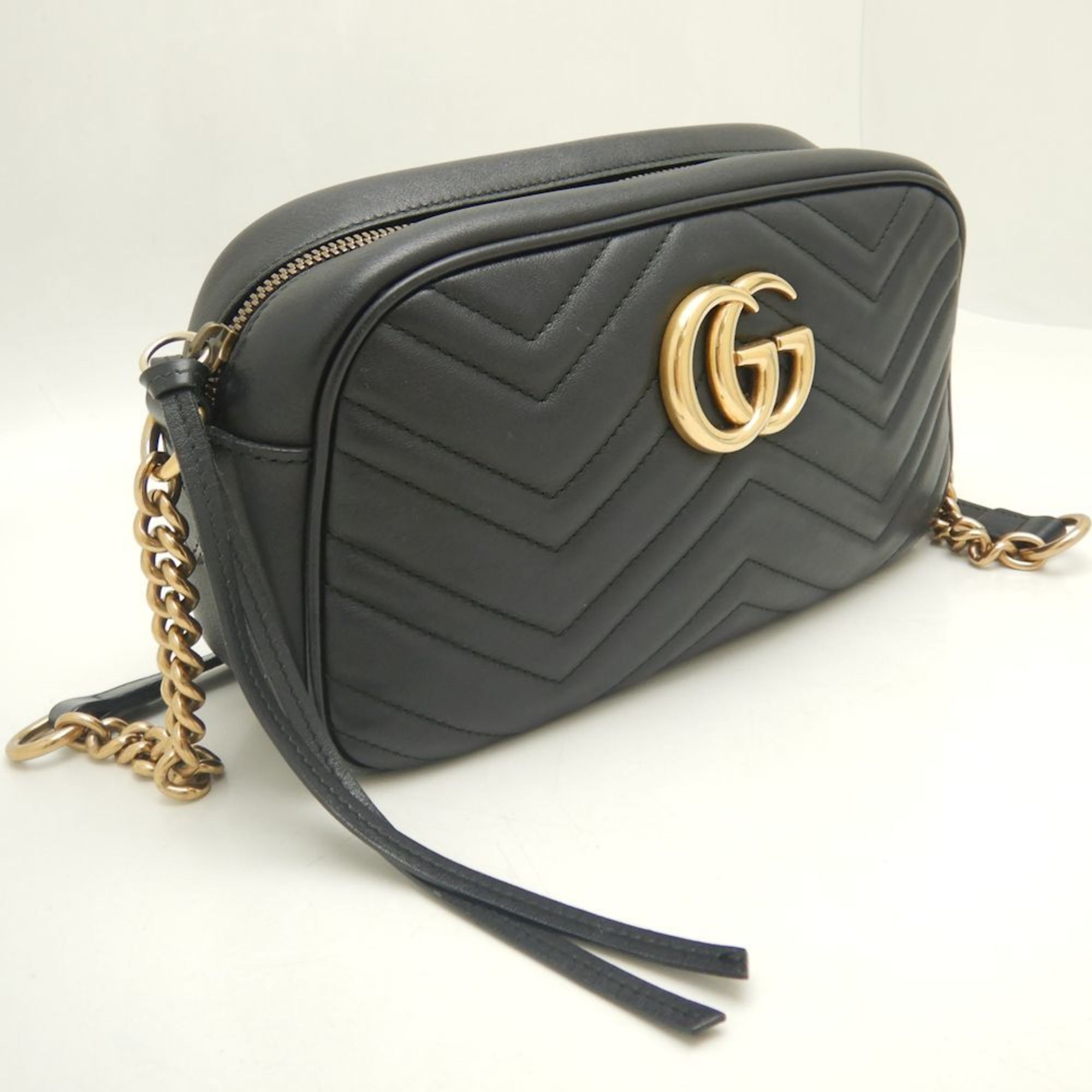 GUCCI GG Marmont Quilted Small Shoulder Bag 447632 Leather Black 252046