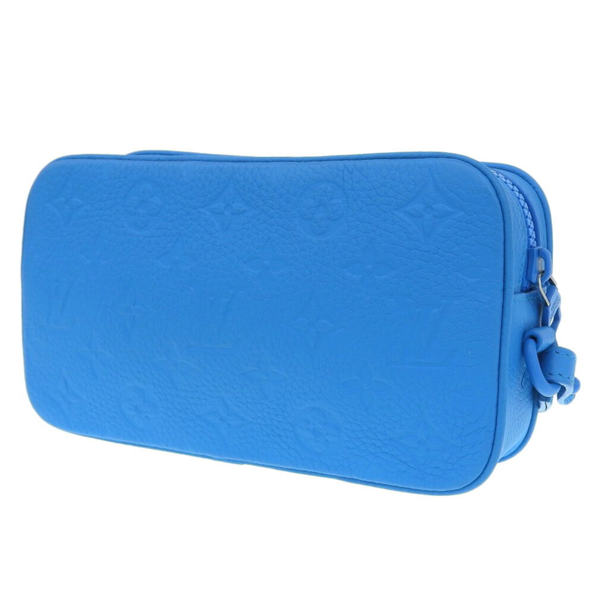 LOUIS VUITTON Monogram Pochette Volga M53557 Pouch Taurillon Leather Blue Clutch Bag