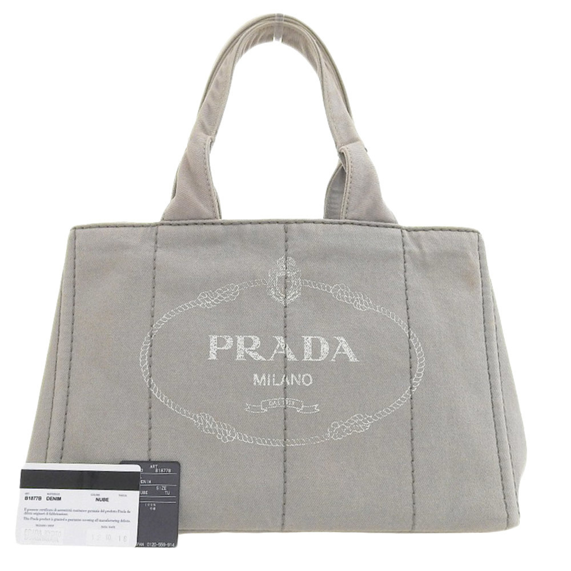 PRADA Canapa Tote B1877B Handbag Bag Denim Grey