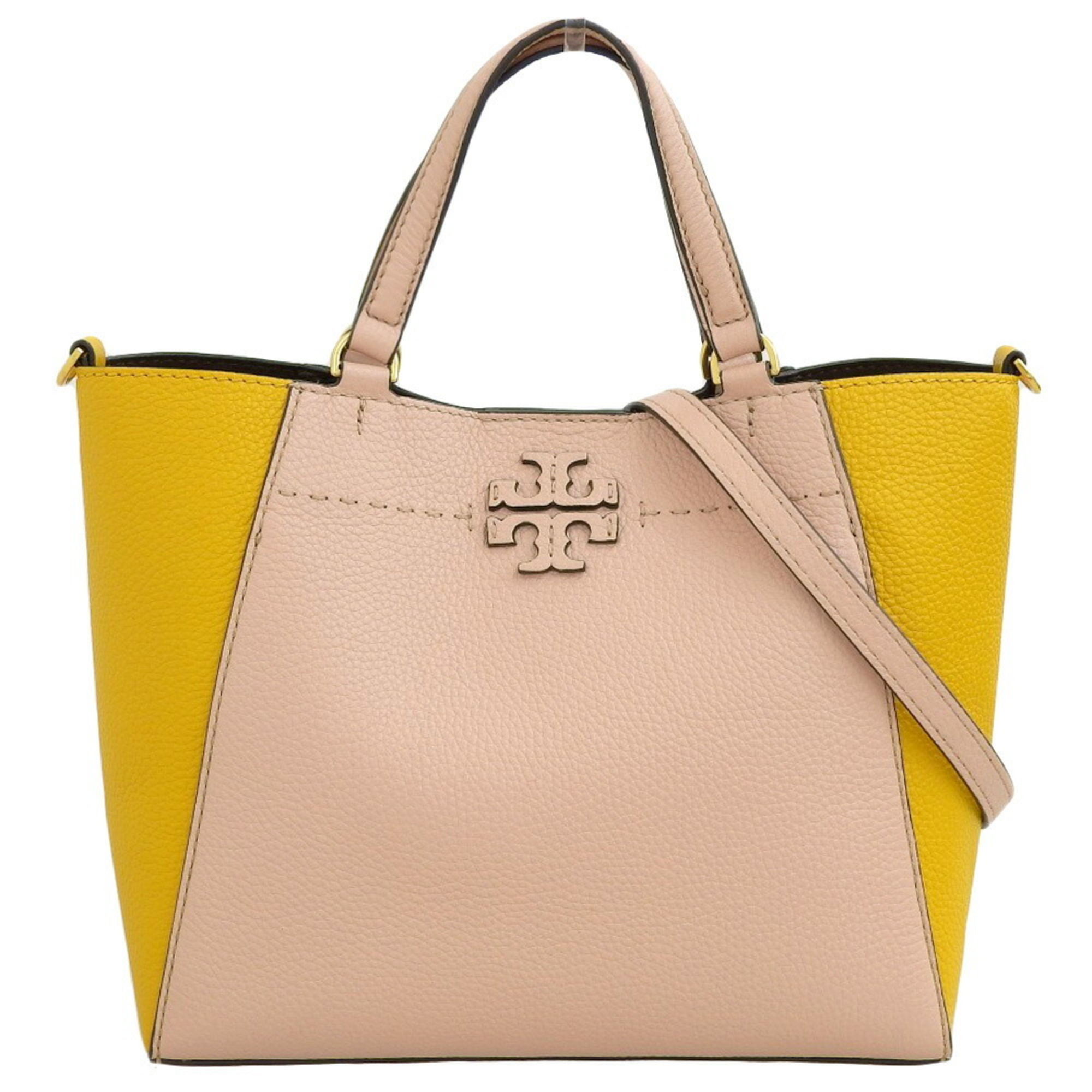 TORY BURCH Bag Handbag Leather Bicolor Pale Orange Yellow