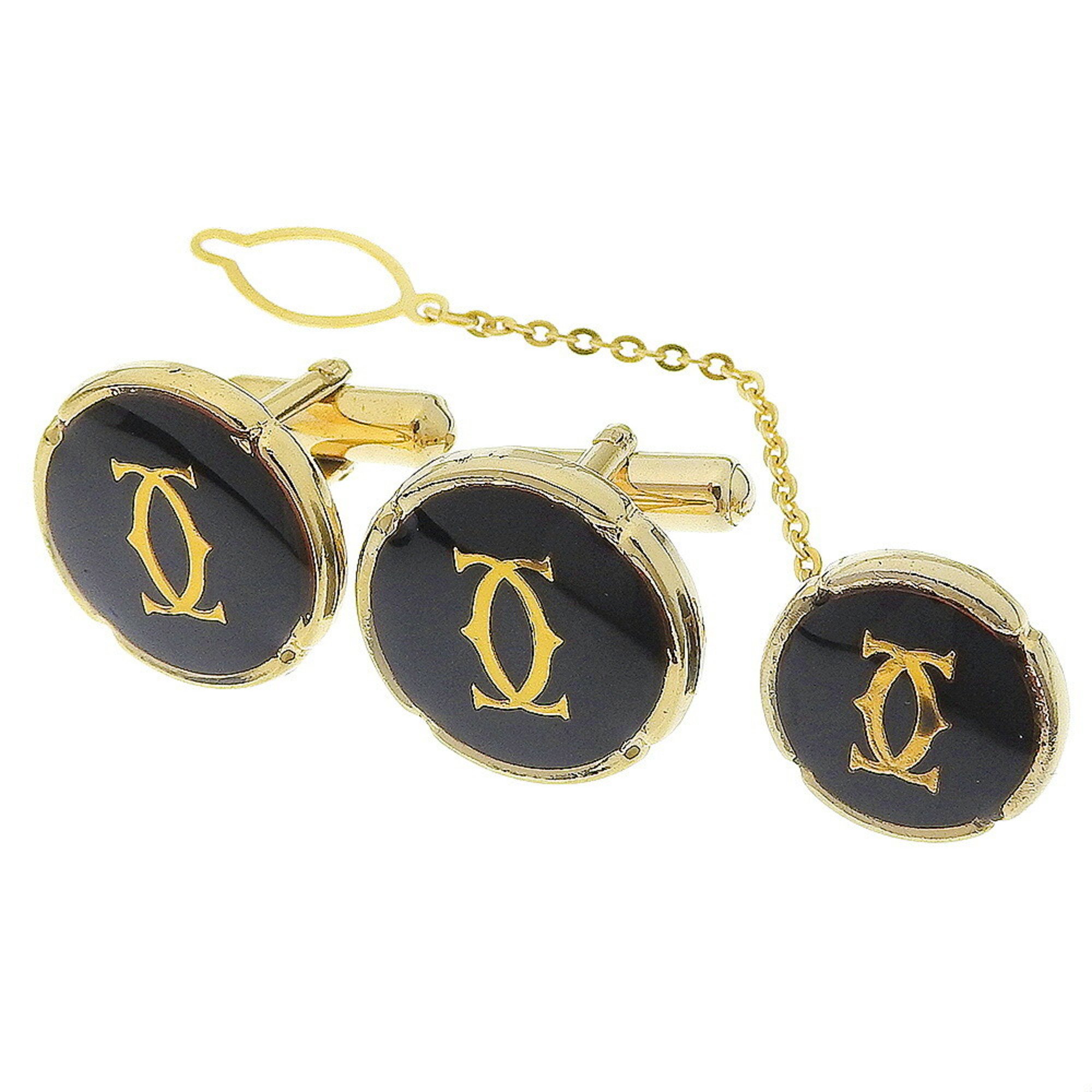 CARTIER Cufflinks and tie pin set Gold Black Tie tack