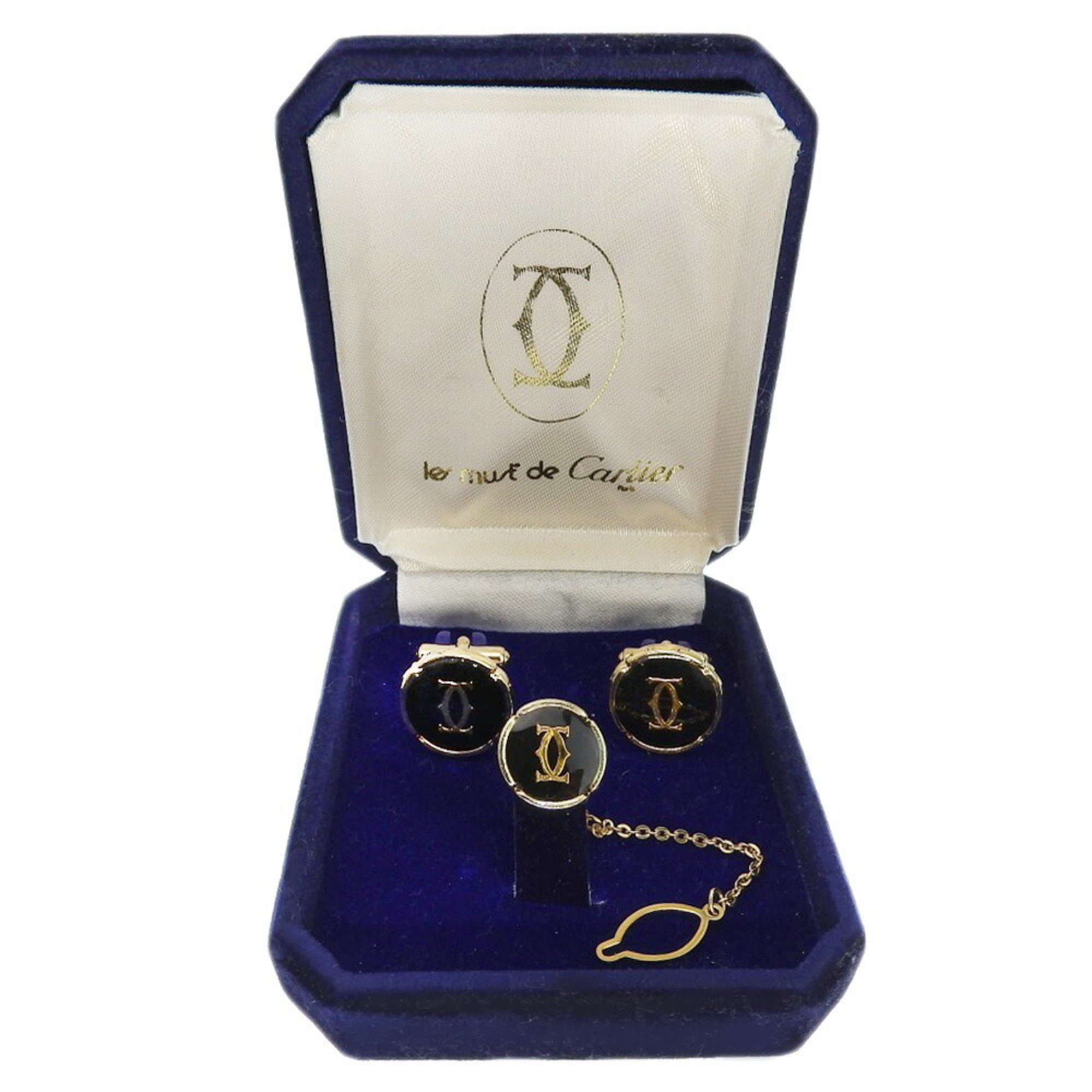 CARTIER Cufflinks and tie pin set Gold Black Tie tack