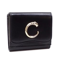 Cartier Tri-fold Wallet Panthere de Women's Black Calfskin L3002307