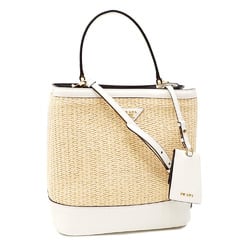 Prada handbag Vanier women's natural bianco saffiano leather straw 1BA212 shoulder bag