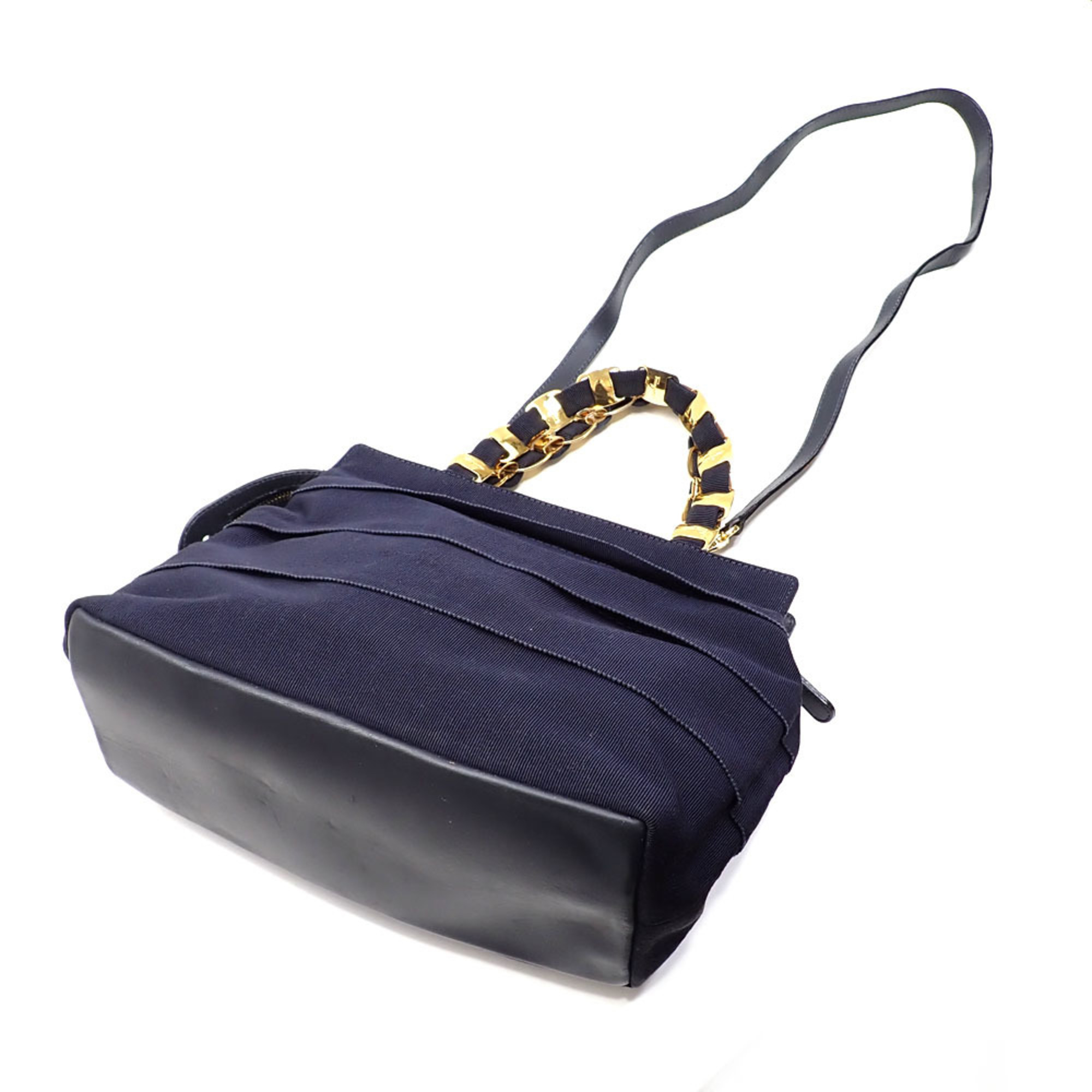 Salvatore Ferragamo handbag for women, navy canvas, leather, shoulder bag