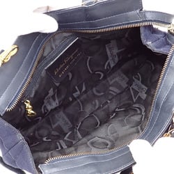 Salvatore Ferragamo handbag for women, navy canvas, leather, shoulder bag