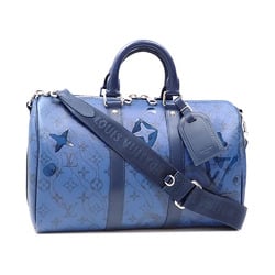 Louis Vuitton Boston Bag Monogram Aqua Garden Keepall Bandouliere 35 Men's M22573 Blue Navy Hand Shoulder