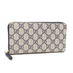 Gucci Round Long Wallet GG Supreme Women's Beige Navy PVC Leather 410102