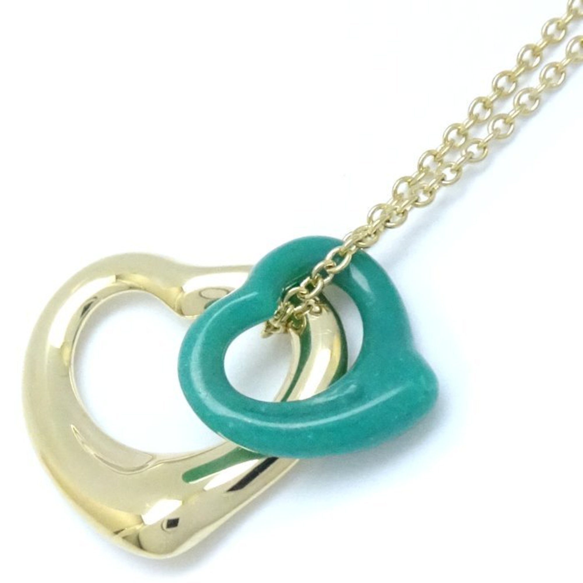 TIFFANY&Co. Tiffany Double Heart Necklace Turquoise Elsa Peretti K18YG Yellow Gold 292315