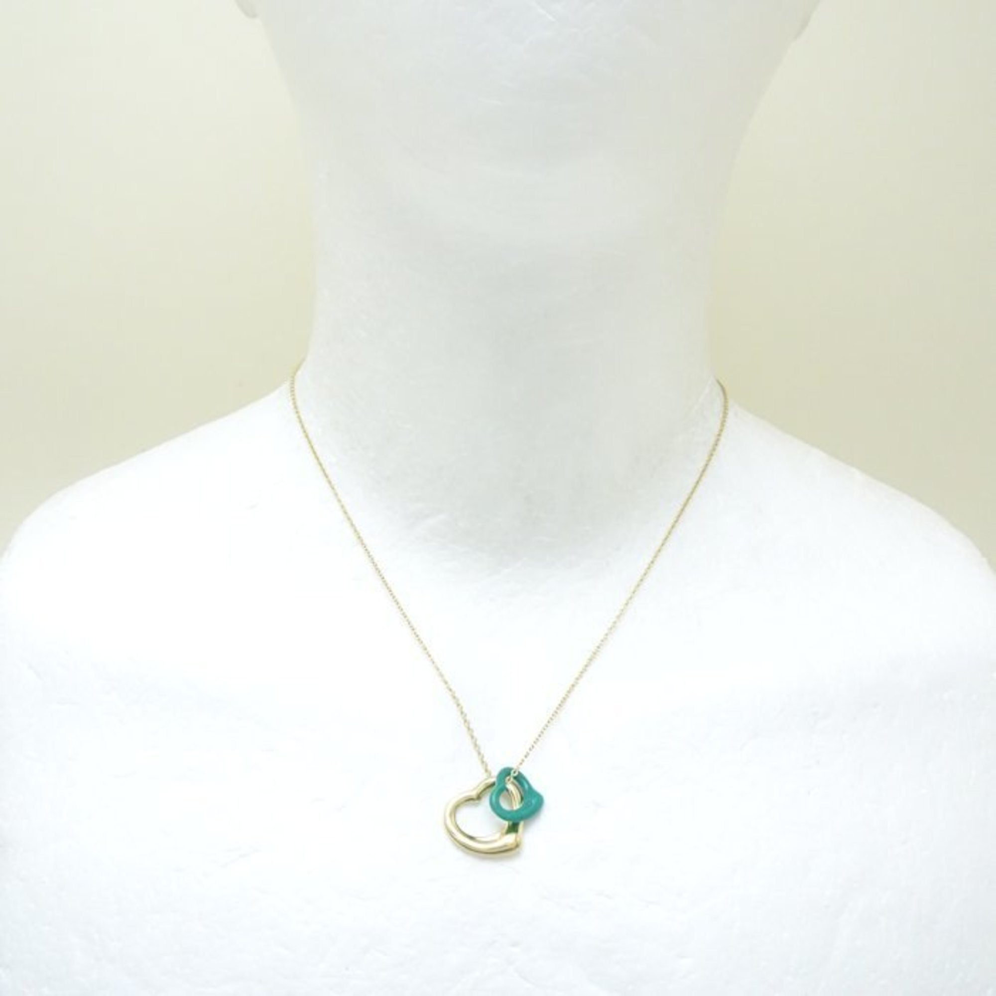 TIFFANY&Co. Tiffany Double Heart Necklace Turquoise Elsa Peretti K18YG Yellow Gold 292315