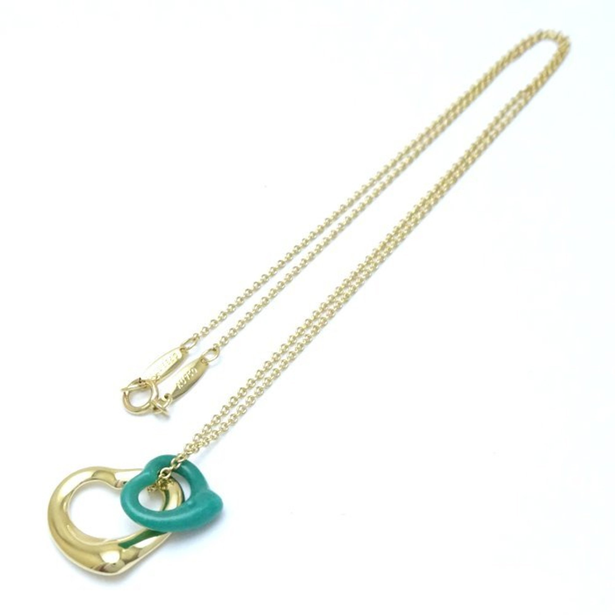 TIFFANY&Co. Tiffany Double Heart Necklace Turquoise Elsa Peretti K18YG Yellow Gold 292315