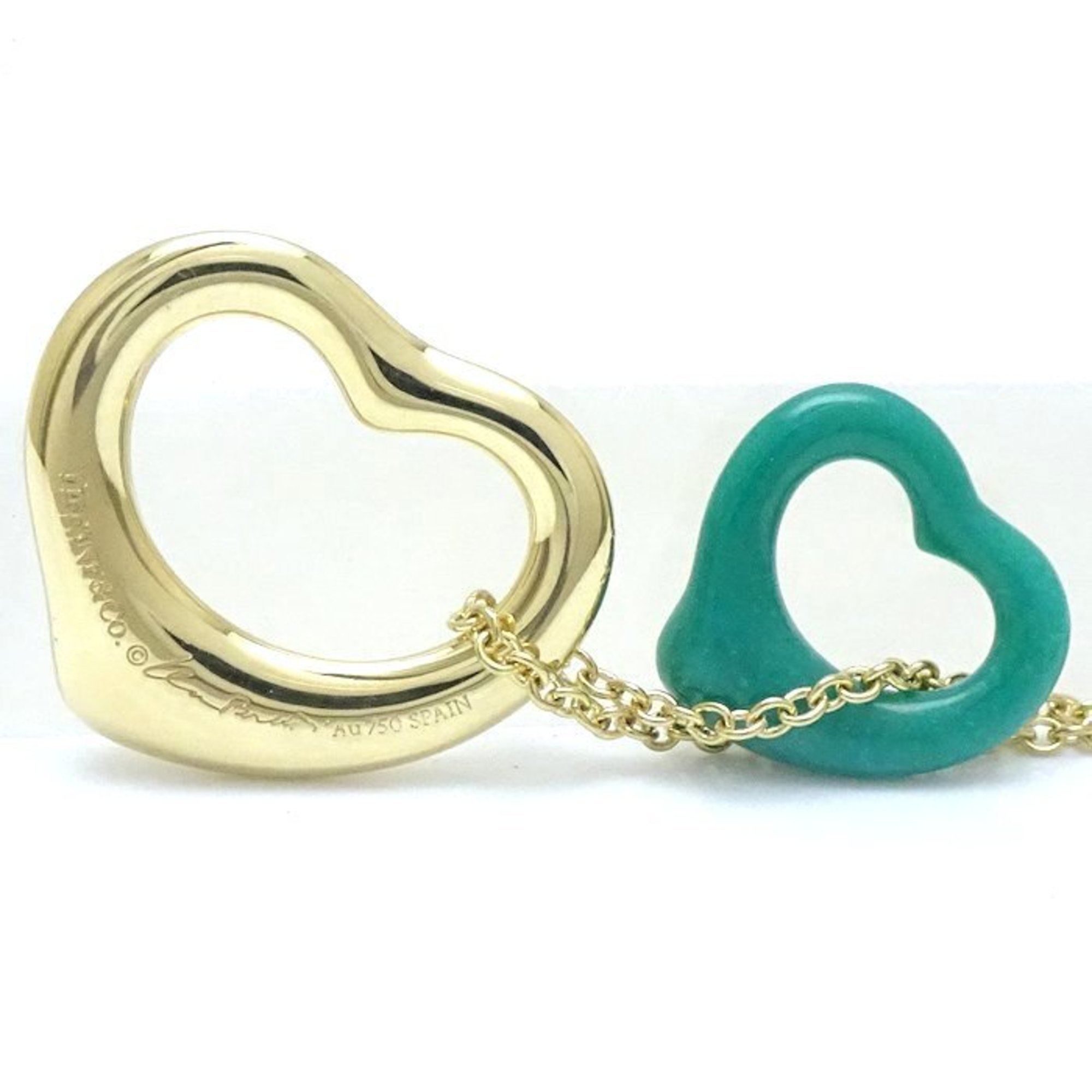 TIFFANY&Co. Tiffany Double Heart Necklace Turquoise Elsa Peretti K18YG Yellow Gold 292315