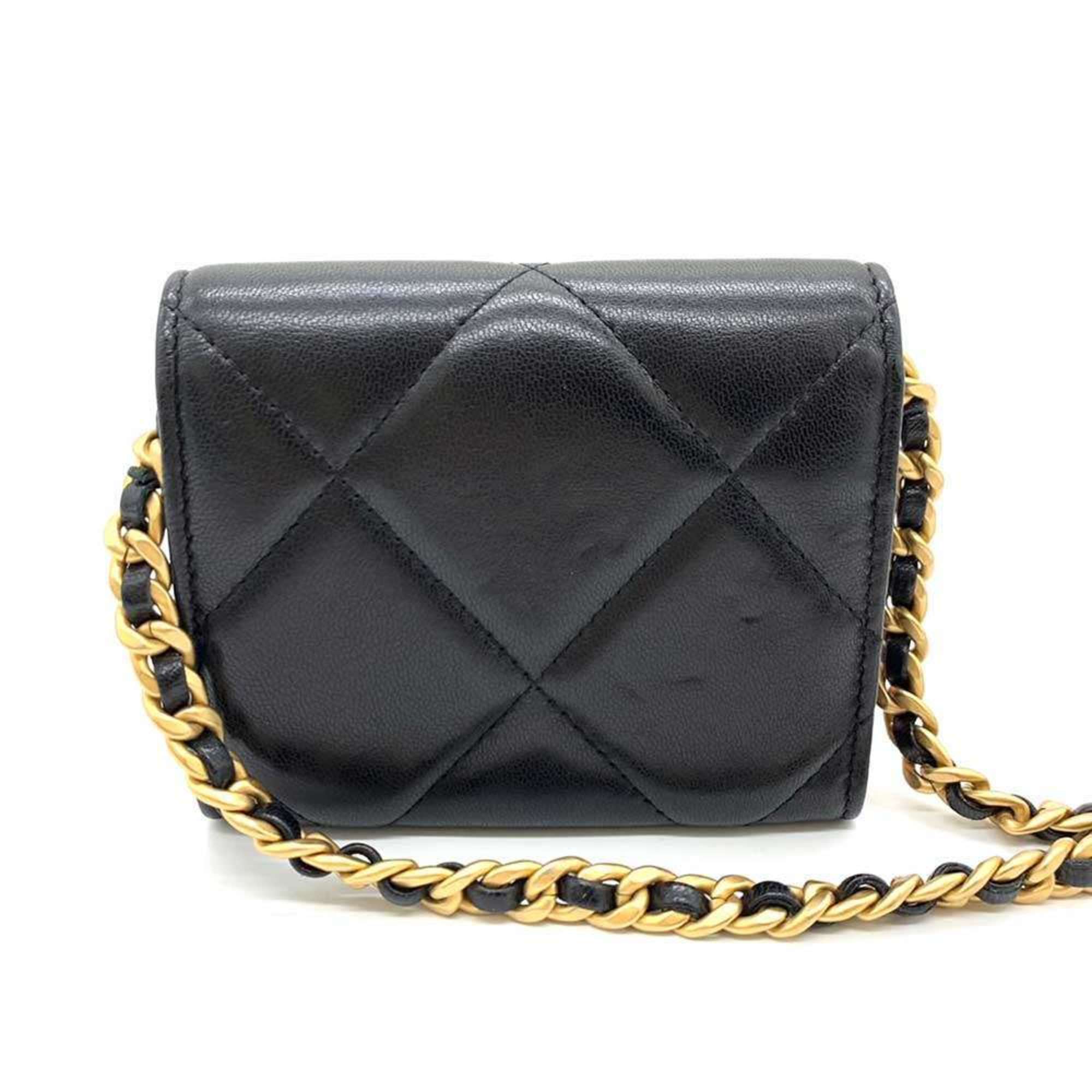 Chanel Wallet 19 Flap Coin Purse Black x Chain Wallet/Coin Case Shoulder Bag Crossbody Women's Lambskin Leather AP1787 CHANEL