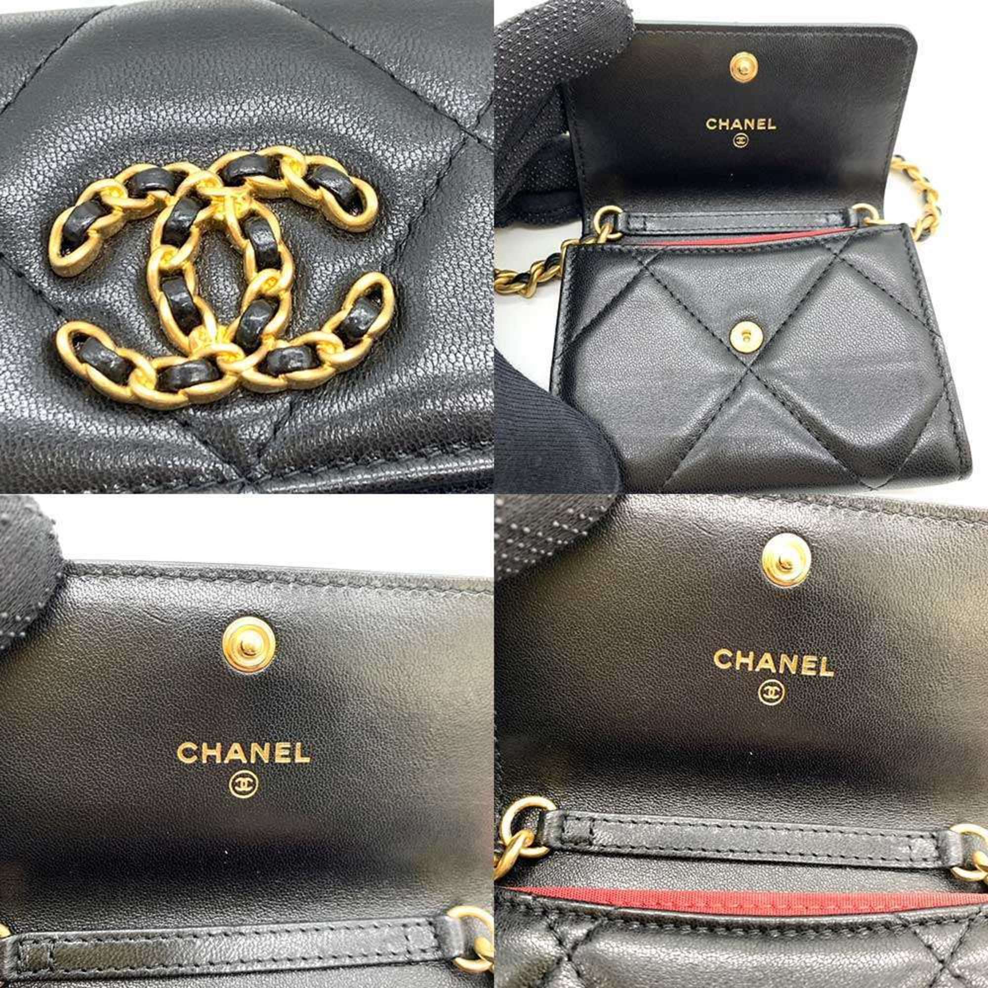 Chanel Wallet 19 Flap Coin Purse Black x Chain Wallet/Coin Case Shoulder Bag Crossbody Women's Lambskin Leather AP1787 CHANEL