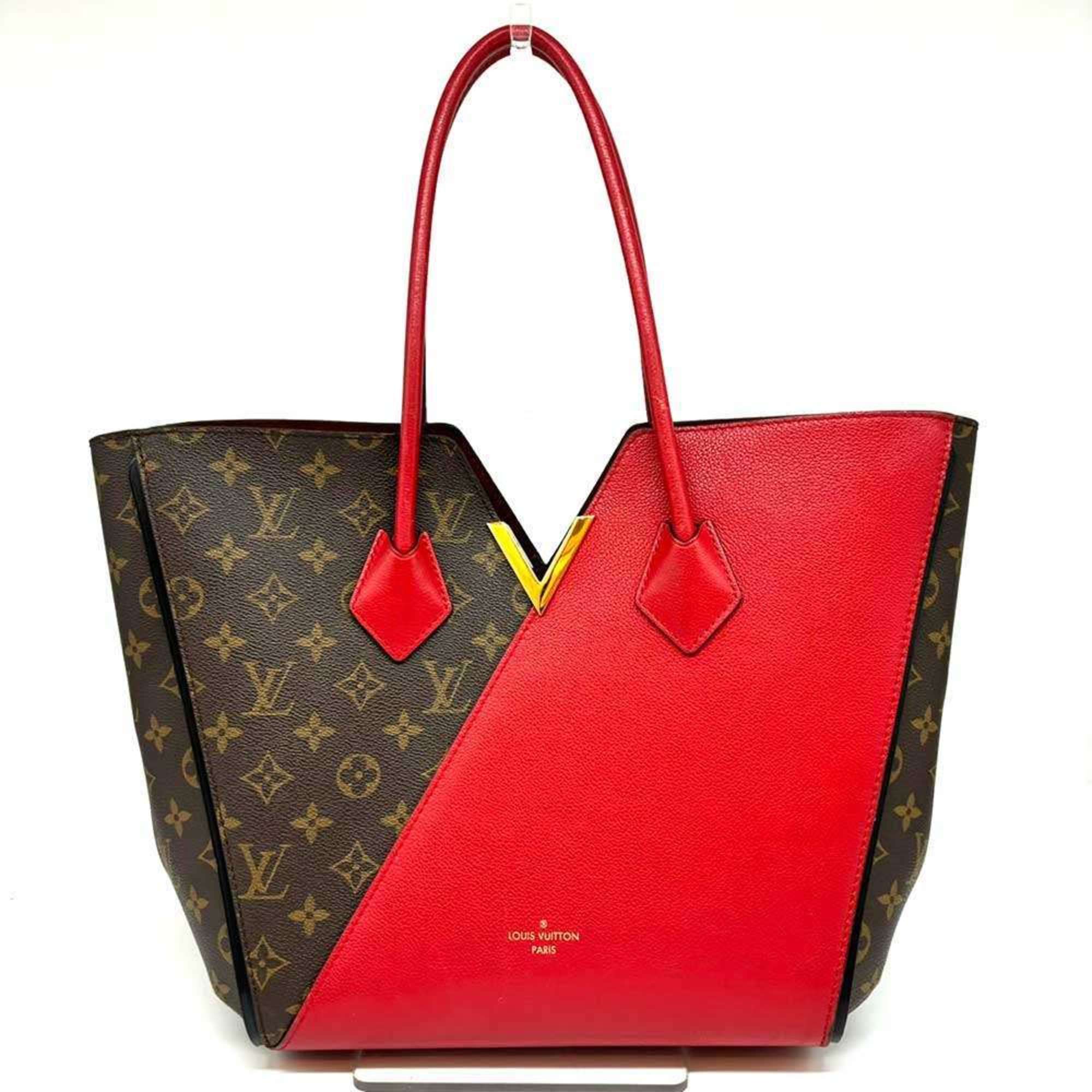 Louis Vuitton Kimono MM Monogram Brown x Red Tote Bag Leather Suede M40459 LOUIS VUITTON