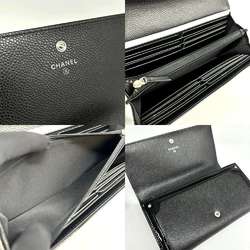 CHANEL Bi-fold Long Wallet Flap Coco Mark Caviar Skin Patent Leather Black